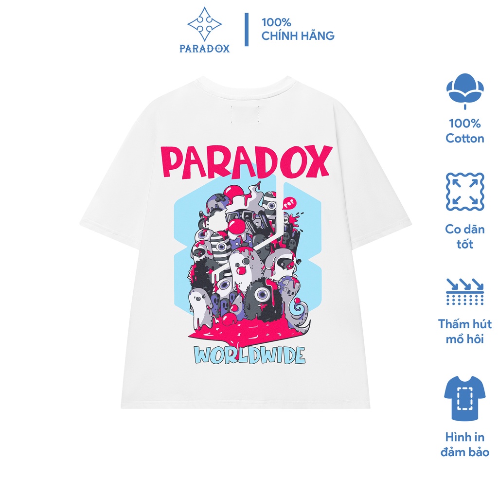 Áo thun form rộng Paradox tay lỡ - Unisex - In hình - MONSTER DOODLE - Màu trắng