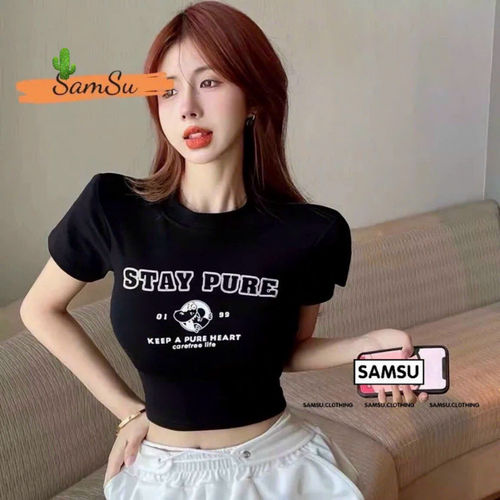 Áo croptop, áo thun croptop tay ngắn in hình xinh_pc