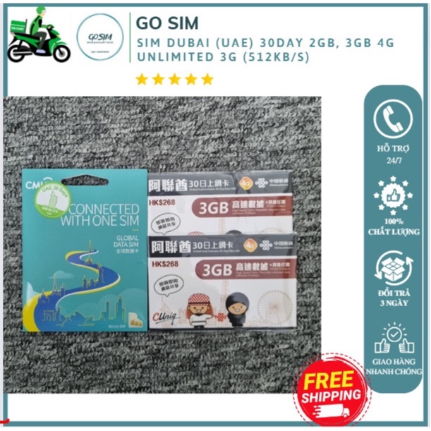 Sim Du Lịch Dubai  30 Ngày 3G Không Giới Hạn Tốc Độ Cao