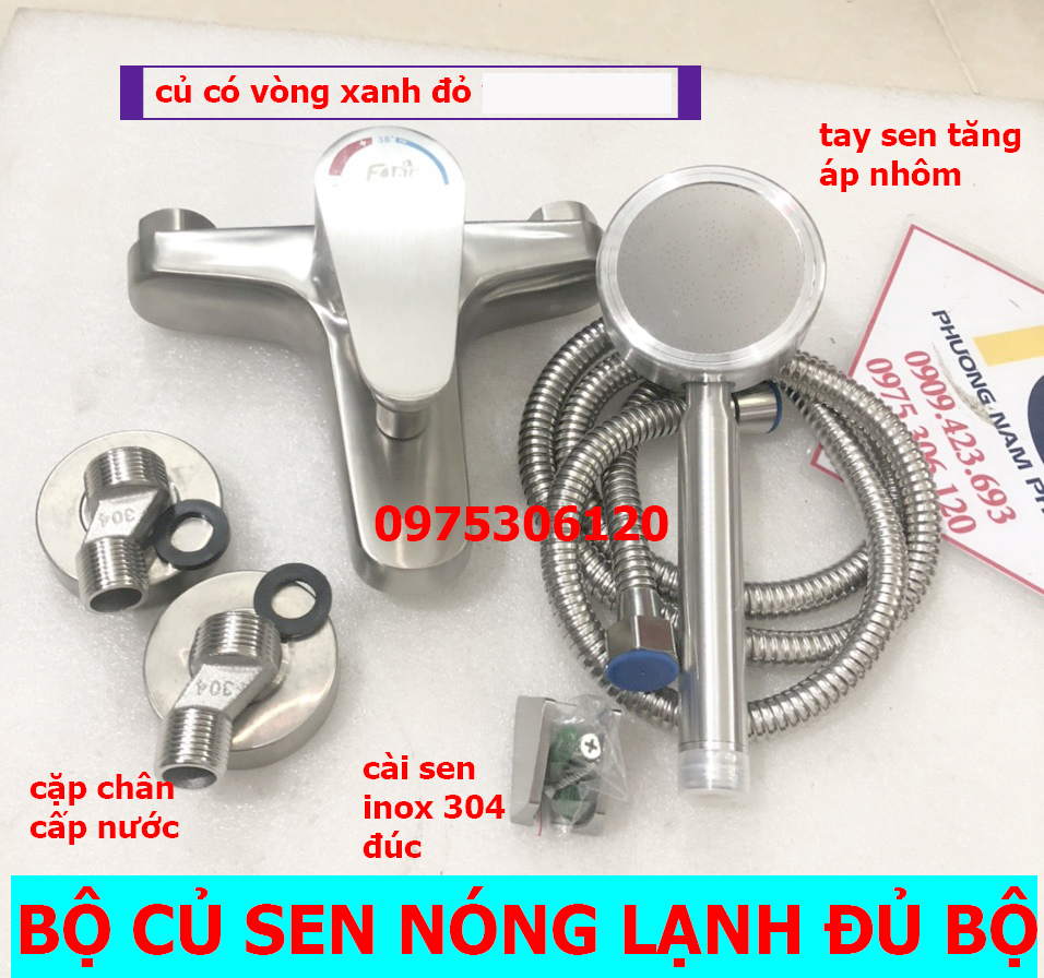 Bộ Củ Sen Tắm Nóng lạnh và Tay Sen tăng áp và Dây Sen INOX 304 N2002 Fotar Củ Sen Tròn, tay sen loại tăng áp nhôm đủ bộ vòi sen tắm vòi sen tăng áp