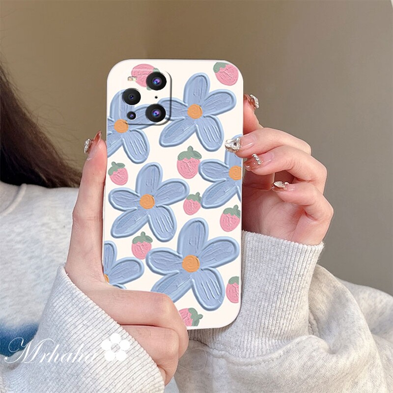 Mrhaha cạnh thẳng Ốp lưng nhựa TPU cho Redmi 12c A1 cộng với 9A 9C 9 10 10c Lưu ý 8 9 10 11 12 Pro + POCO F3 GT F4 X3 NFC Pro Xiaomi 10 11Lite 11 11T 12 13 Pro Ins Tranh sơn dầu sặc sỡ hoa dâu tây vỏ điện thoại đẹp bảo vệ Bìa Hàng sẵn có