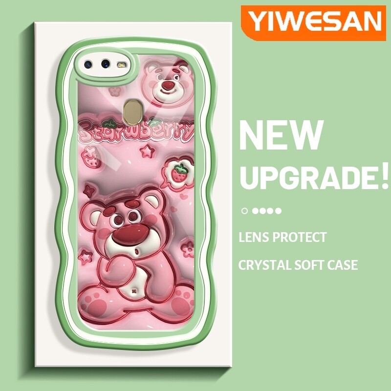 Yiwesan Ốp cho OPPO A12 A12S A5s A7 A11k Ốp lưng gấu dâu tây hoạt hình 3D lotso Ốp điện thoại trong suốt viền sóng kem đáng yêu thiết kế mới Ốp trong suốt chống sốc bảo vệ máy ảnh sáng tạo silicon mềm