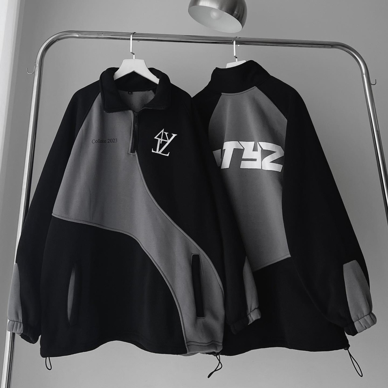 Áo khoác hoodie ATYS ĐEN XÁM vải nỉ lót bông dày dặn thu đông form rộng unisex khoác ngoài nam nữ