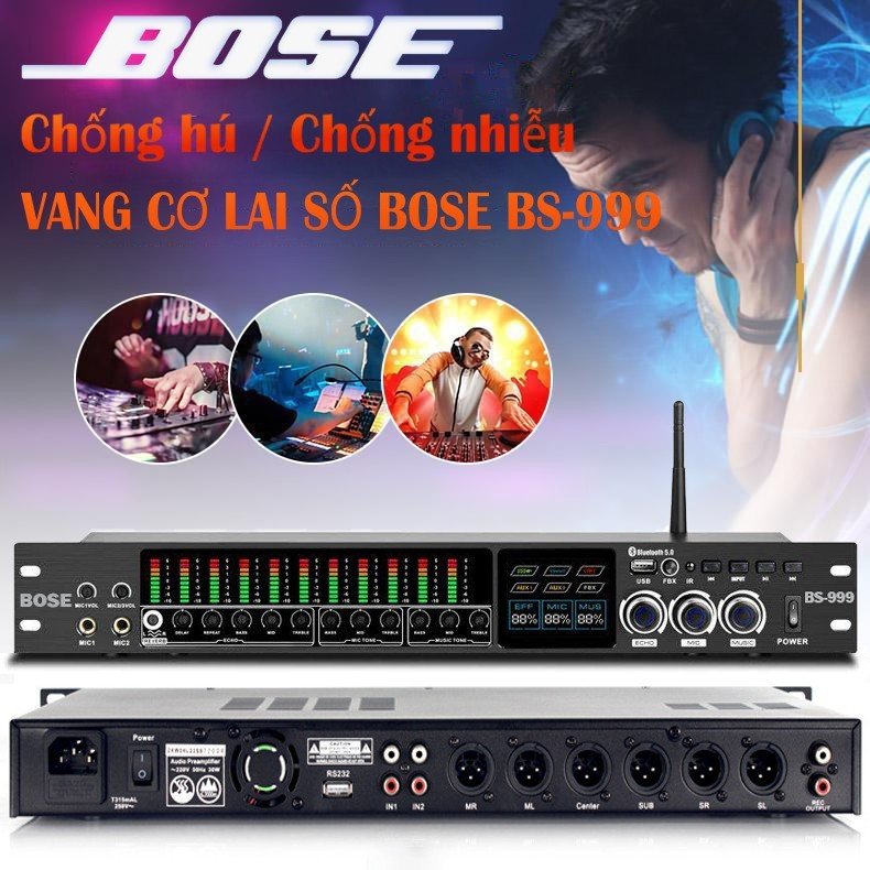 HÀNG MỸ  | Vang Số Equalizer BOSE BS-999 Vang Cơ Chuyên Nghiệp - Âm Thanh Mạnh Mẽ, Sống Động, Chống Hú Tối Ưu, Chế Độ Echo, Delay, Âm Thanh Vượt Trội Chuẩn Mực, Bluetooth 5.0, Av, Usb,  Dàn Âm Thanh Hôi Trường .