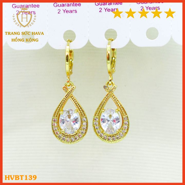 Bông Tai Nữ Titan, Khuyên Tai Nữ Đính Đá Dáng Thả Xi Mạ Vàng 24k Cao Cấp - Trang Sức Hava Phong Cách Thời Cá Tính Trẻ Trung