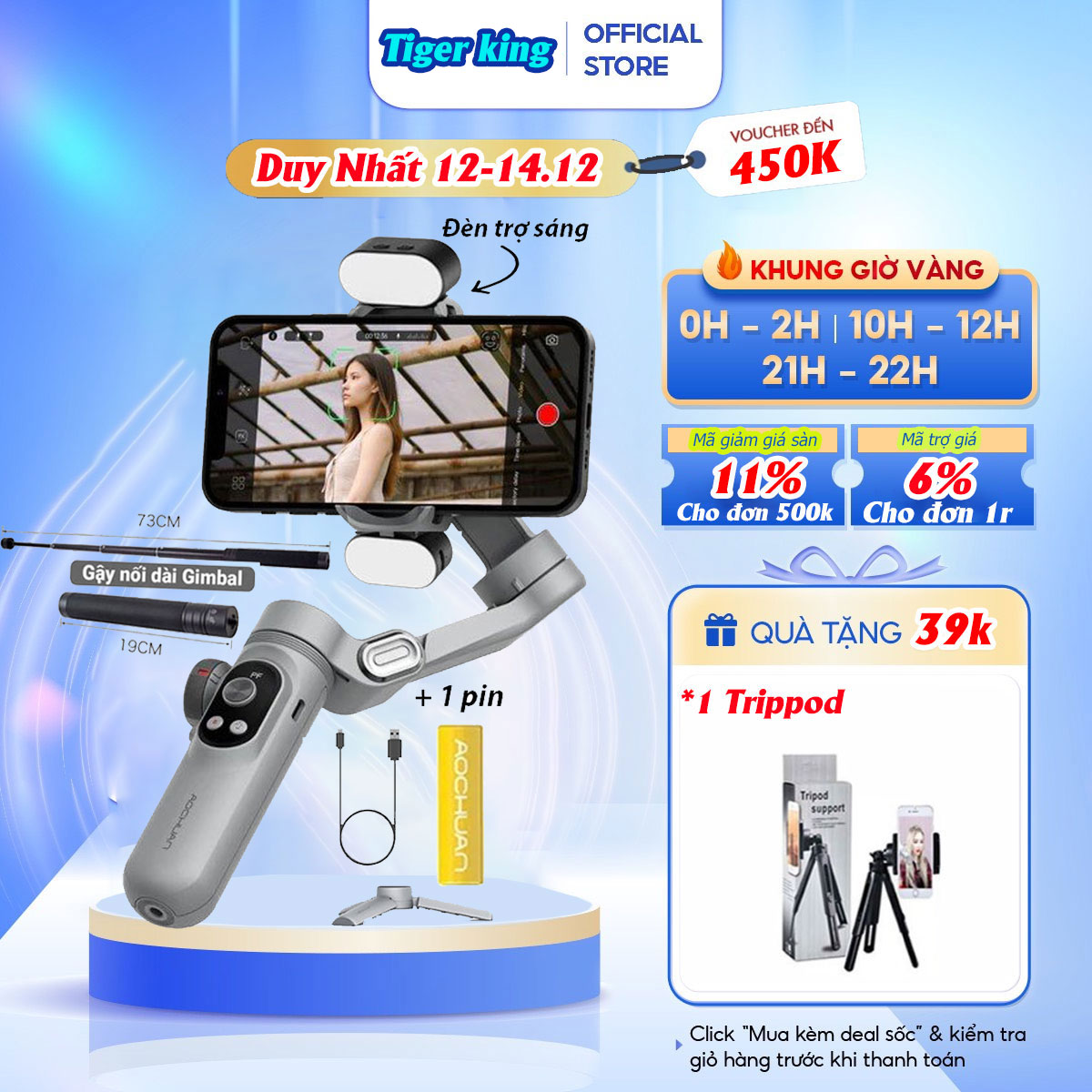 Gimbal Smart X PRO Tay Cầm Chống Rung Điện Tử Có Bluetooth - Gimbal chống rung đầu xoay 360 độ giá quay phim, có Chân Đỡ Tự Đứng BẢO HÀNH 24 THÁNG LỖI 1 ĐỔI 1