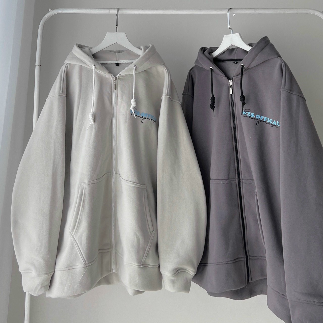 Áo khoác hoodies nam nữ WZS SAI.GONESE áo khoác ngoài chống nắng màu xám vải nỉ lót bông form rộng unisex nam nữ 885SS