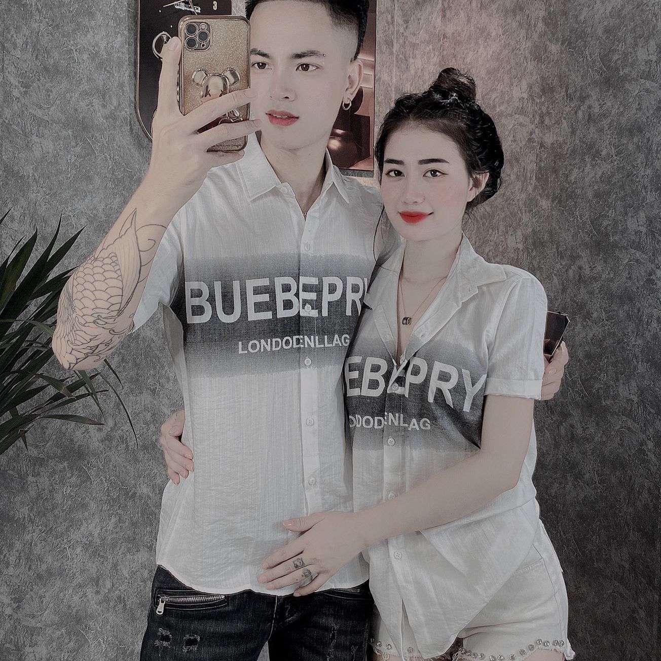 Áo sơ mi nam nữ chất đũi hàn mềm mịn tay ngắn in BBR mẫu mới fprm đẹp tôn dáng 2 màu trắng đen cao cấp-AHFASHION