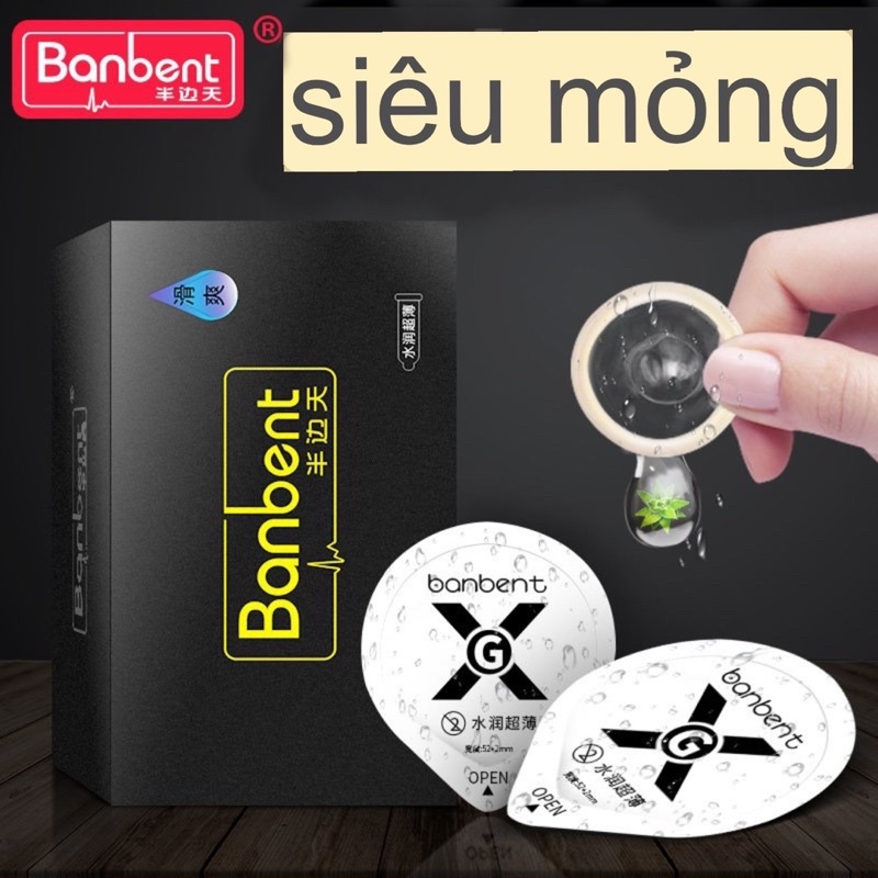 Bao Cao Su BANBENT 0.01 siêu mỏng nhiều gel bôi trơn gân gai truyền nhiệt tốt hương thơm Hộp 10 bcs