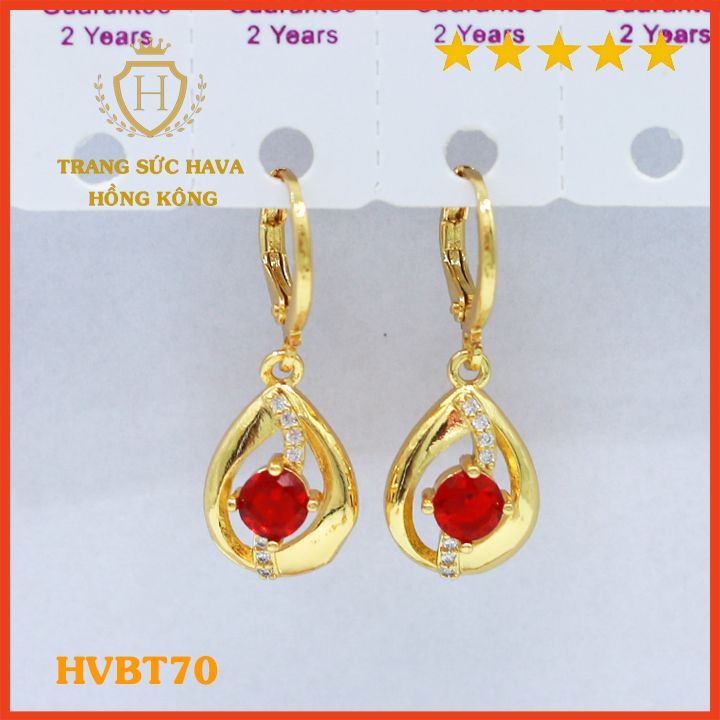 Bông Tai Nữ Titan Đính Đá Thời Trang, Khuyên Tai Nữ Dáng Dài Xi Mạ Vàng Non 24k Cao Cấp - Trang Sức Hava Phong Cách Trẻ Trung Cá Tính