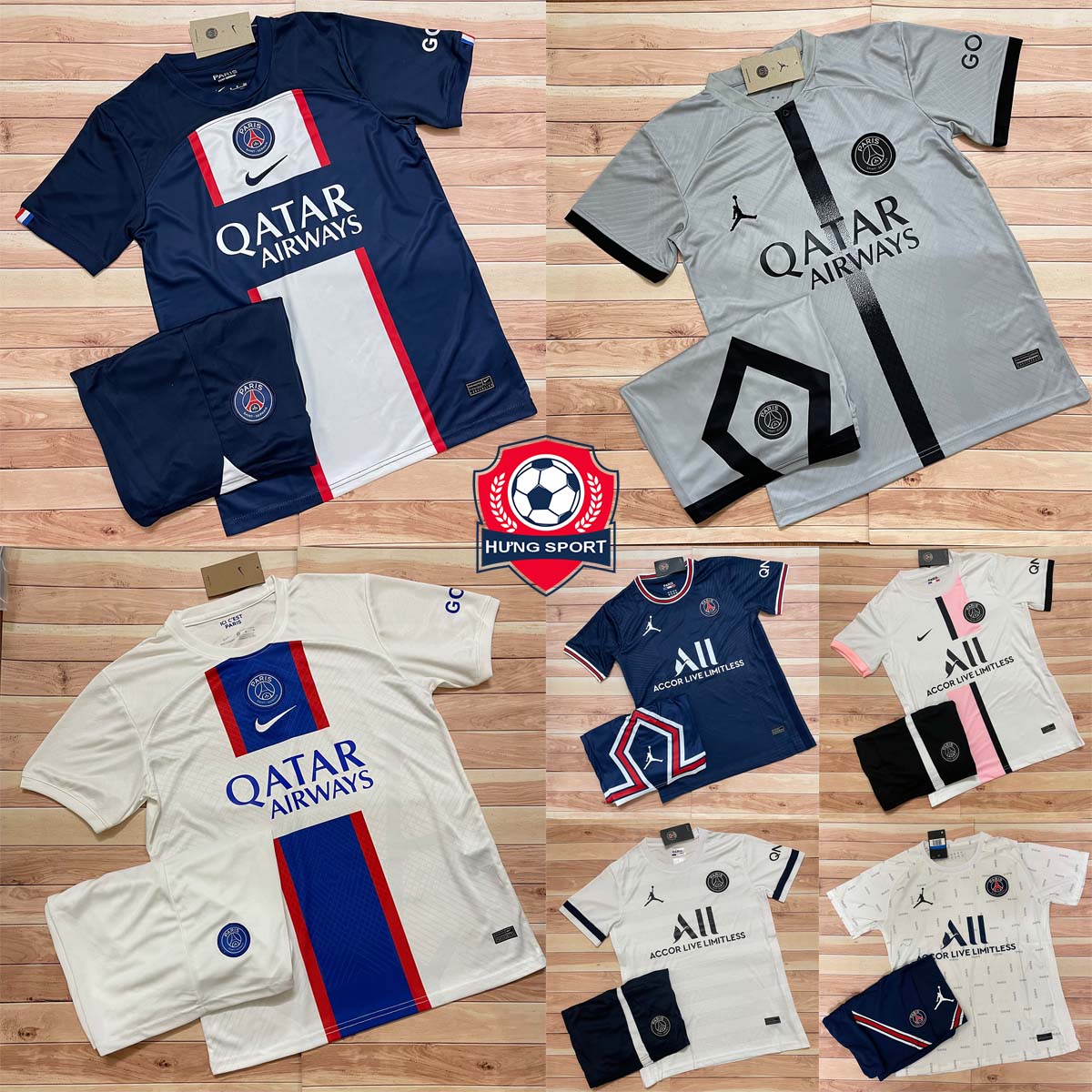 Bộ Quần Áo Bóng Đá CLB PSG, Áo Đá Banh Pari 2023 - Chuẩn Mẫu Thi Đấu - Vải Polyester Gai Thái