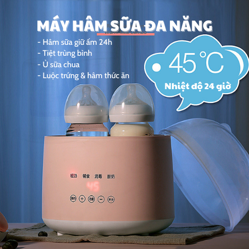 Máy hâm sữa tiệt trùng điện tử 2 bình siêu tốc đa chức năng, hấp được thức ăn, ủ sữa chua - Mẹ bé Soko