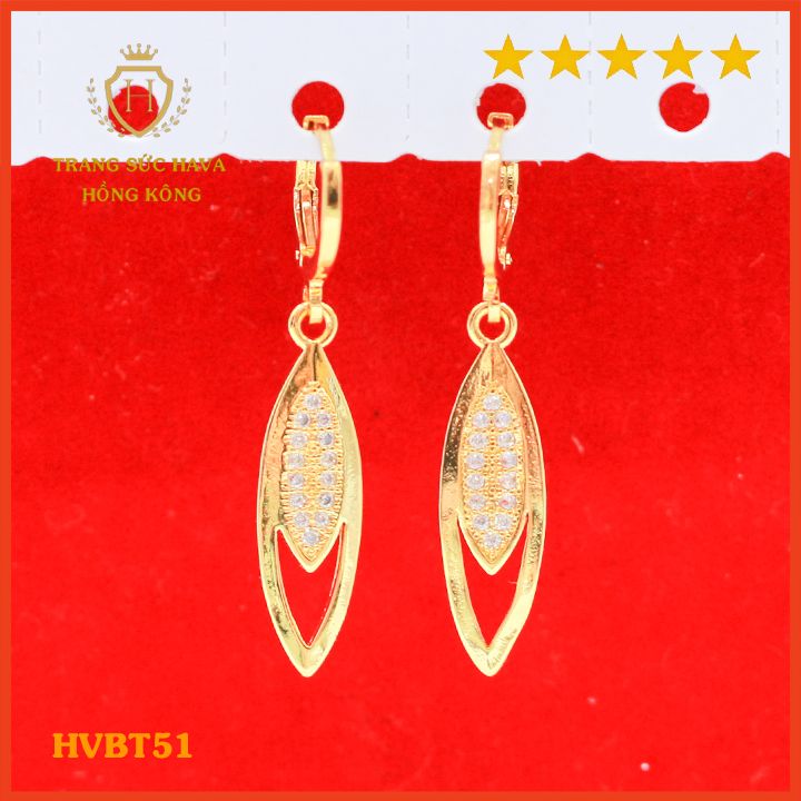Bông Tai Nữ Titan Đính Đá Thời Trang, Khuyên Tai Nữ Dáng Dài Xi Mạ Vàng Non 24k Cao Cấp - Trang Sức Hava Phong Cách Trẻ Trung Cá Tính