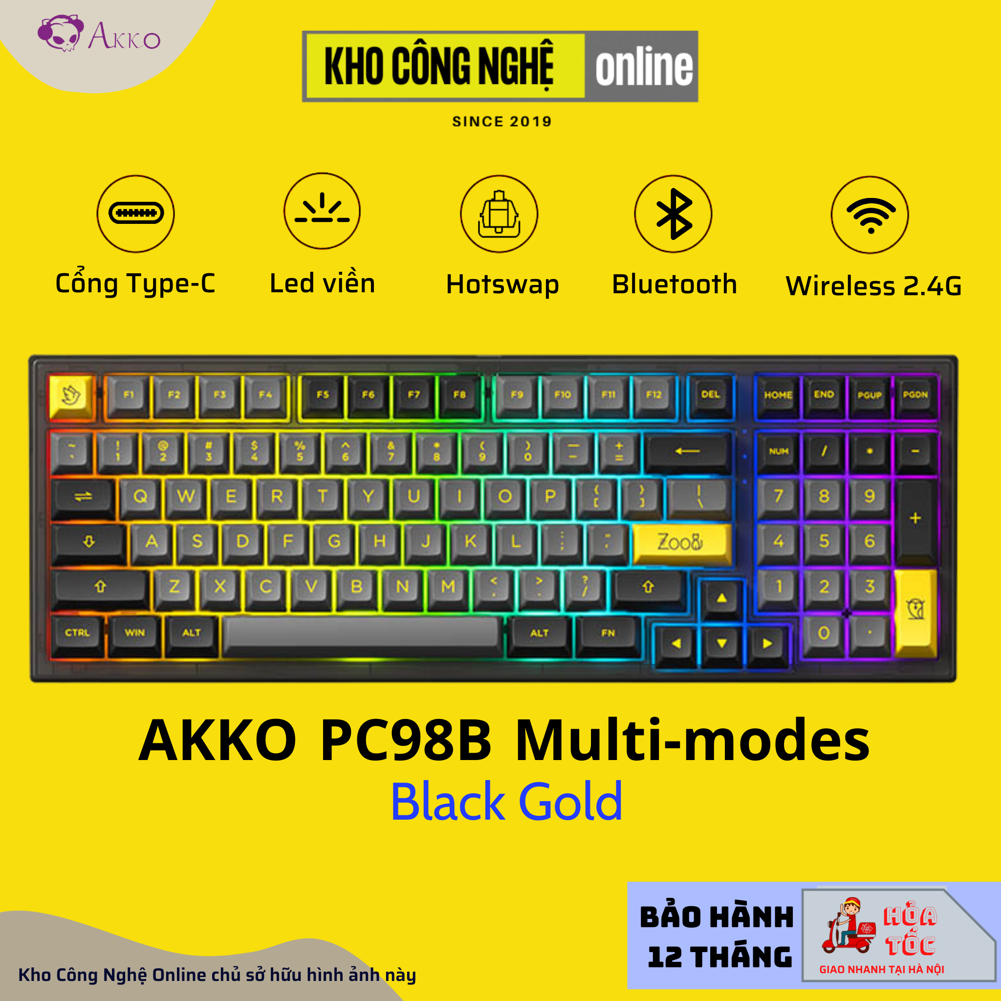 Bàn phím cơ AKKO PC98B Plus Black Gold  - Hàng Chính Hãng