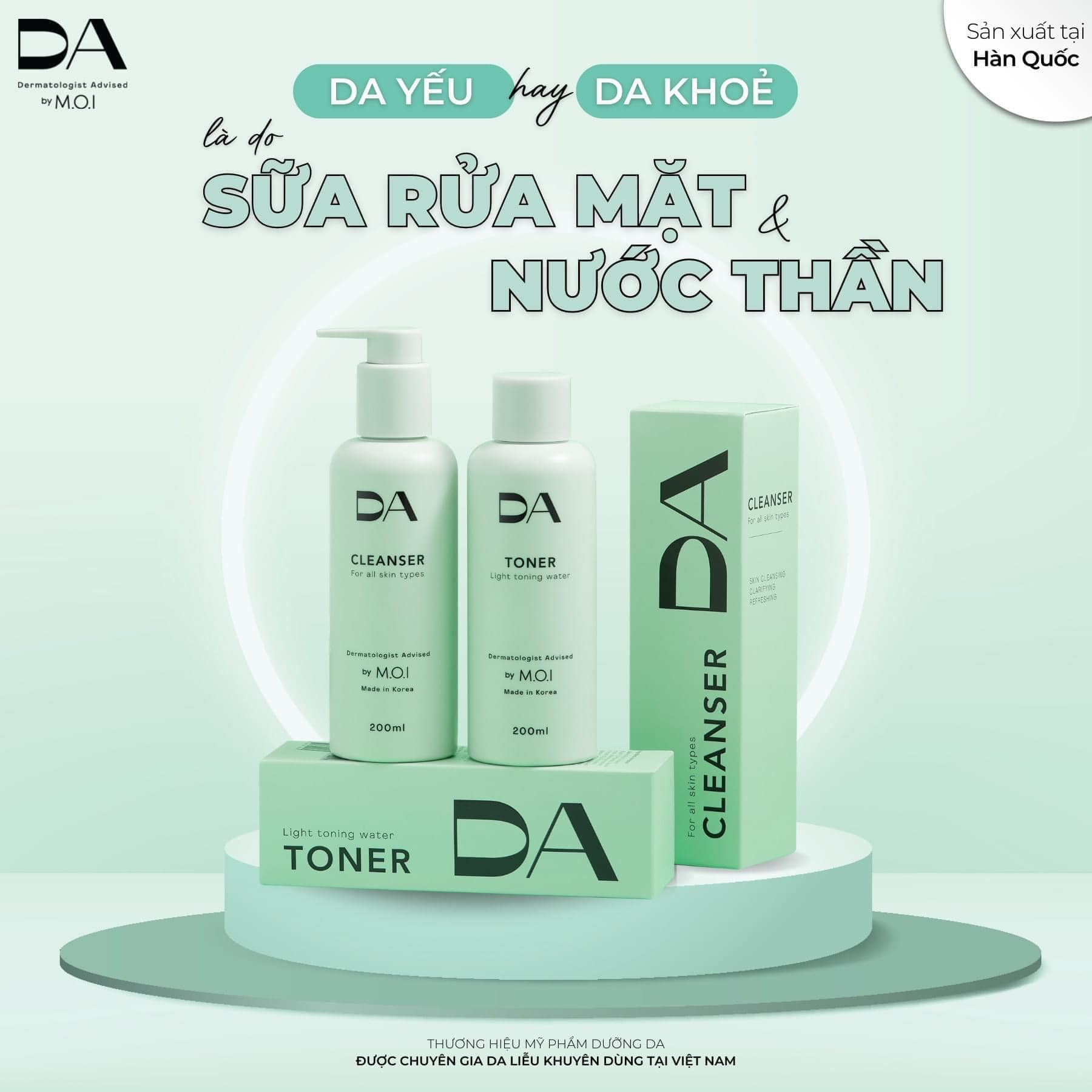 Combo chăm sóc da DA BY MOI Gồm Toner nước thần + Sữa rửa mặt DA by M.O.I COSMETICS Hồ Ngọc Hà chính hãng