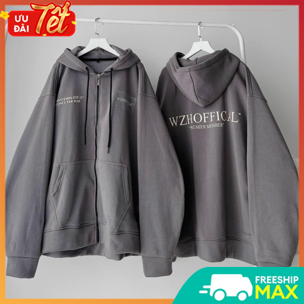 Áo khoác nỉ hoodie zip WZH SU vải nỉ lót bông form rộng unisex nam nữ