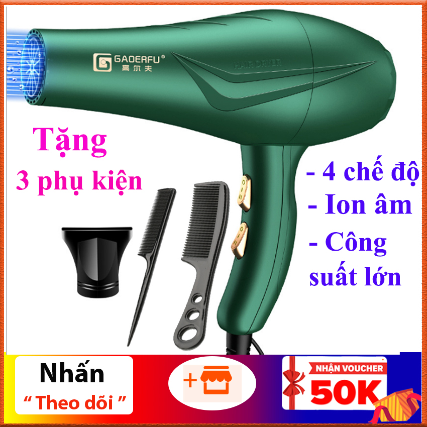 Rẻ vô địch - Máy sấy tóc Gaoerfu 4 chế độ sấy tạo kiểu tóc chuyên nghiệp nóng lạnh ion âm bảo vệ tóc điều chỉnh nhiệt độ công suất mạnh dùng cho salon và gia đình - Tặng kèm 3 món phụ kiện