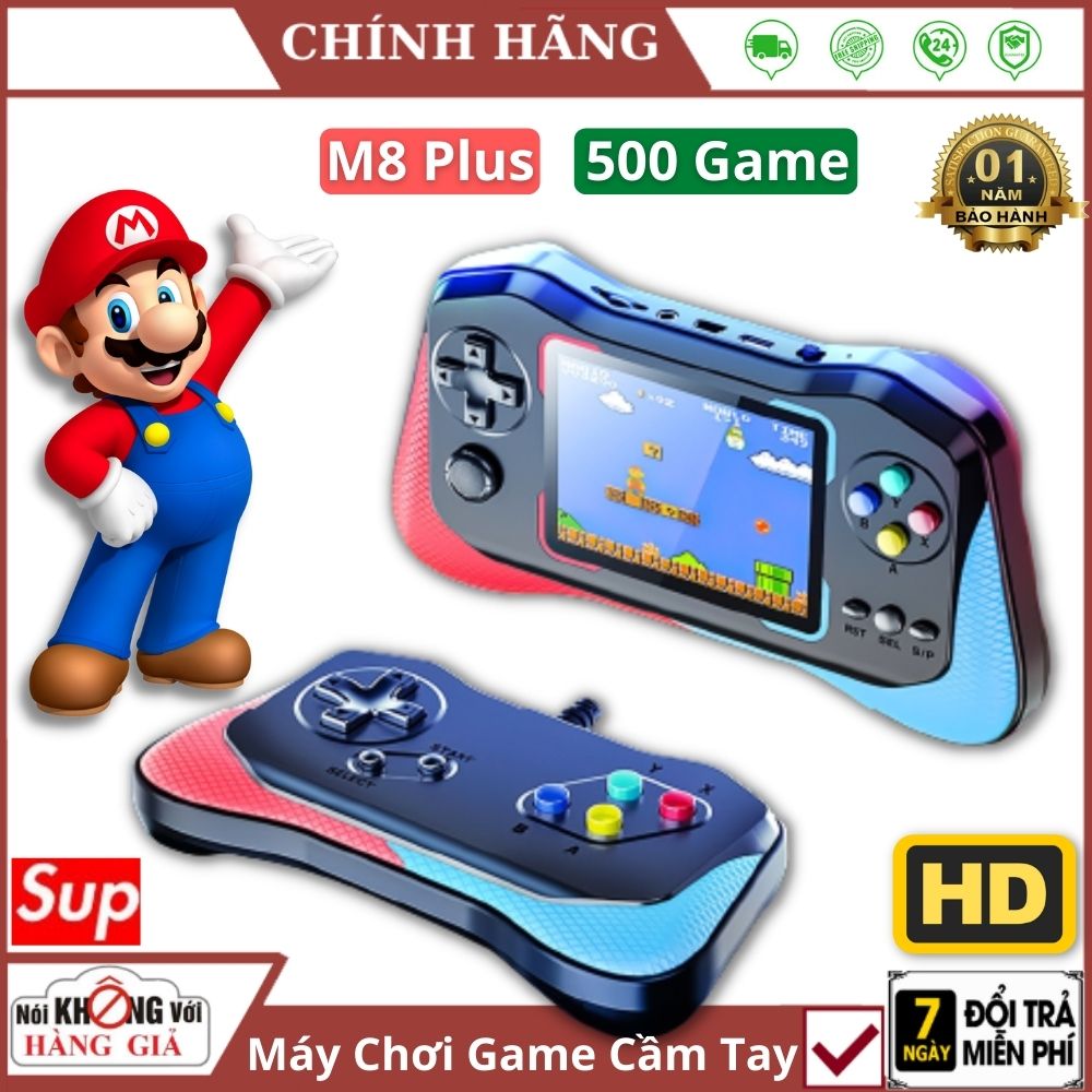 Máy chơi game cầm tay Sup M8 Plus 2 người chơi , 500 in 1 kết nối tivi cầm tay giá rẻ mini sạc pin nhanh - bảo hành 12 tháng