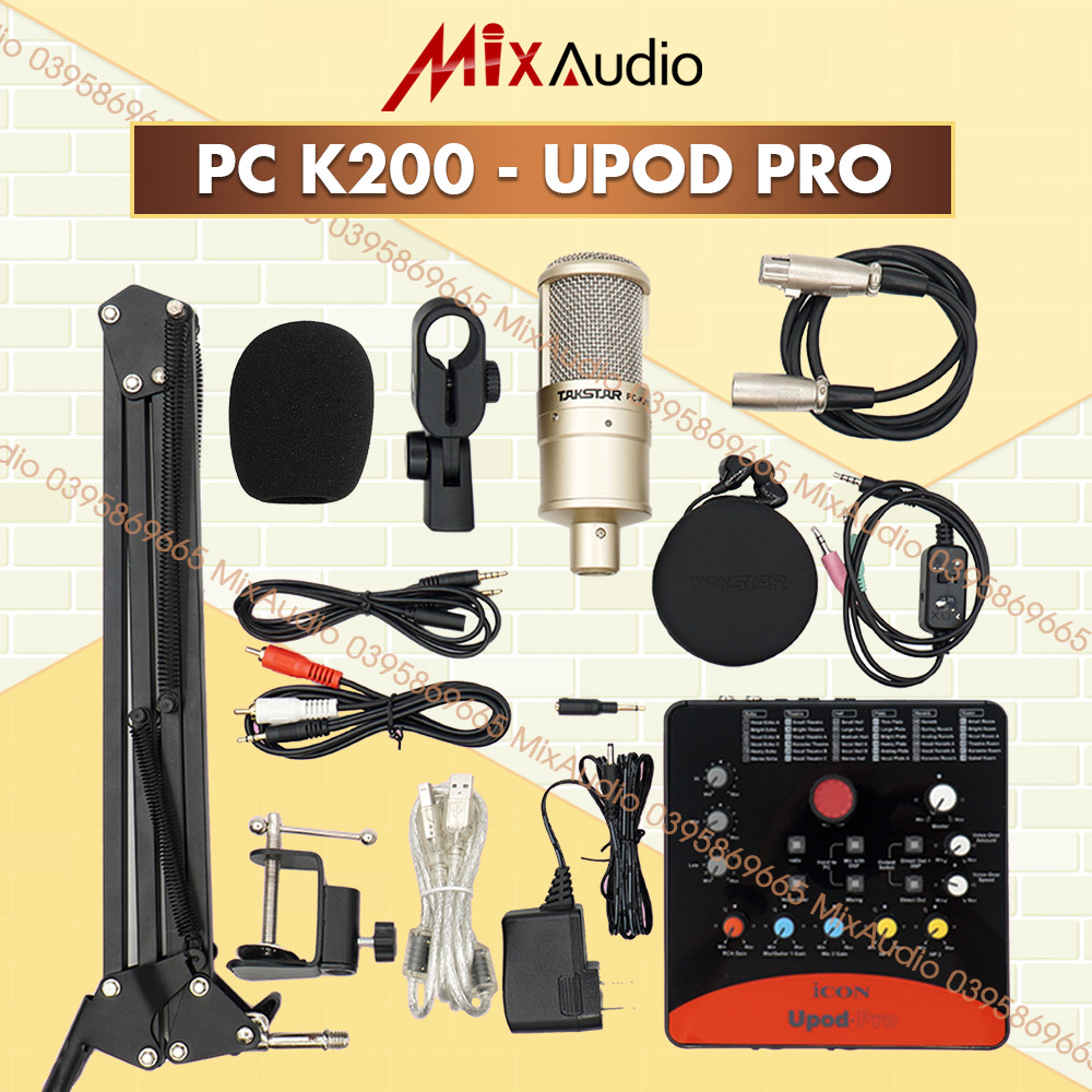 Combo Livestream Thu Âm TAKSTAR Mic PC K200, Soundcard Icon Upod Pro, Tai nghe TS2260