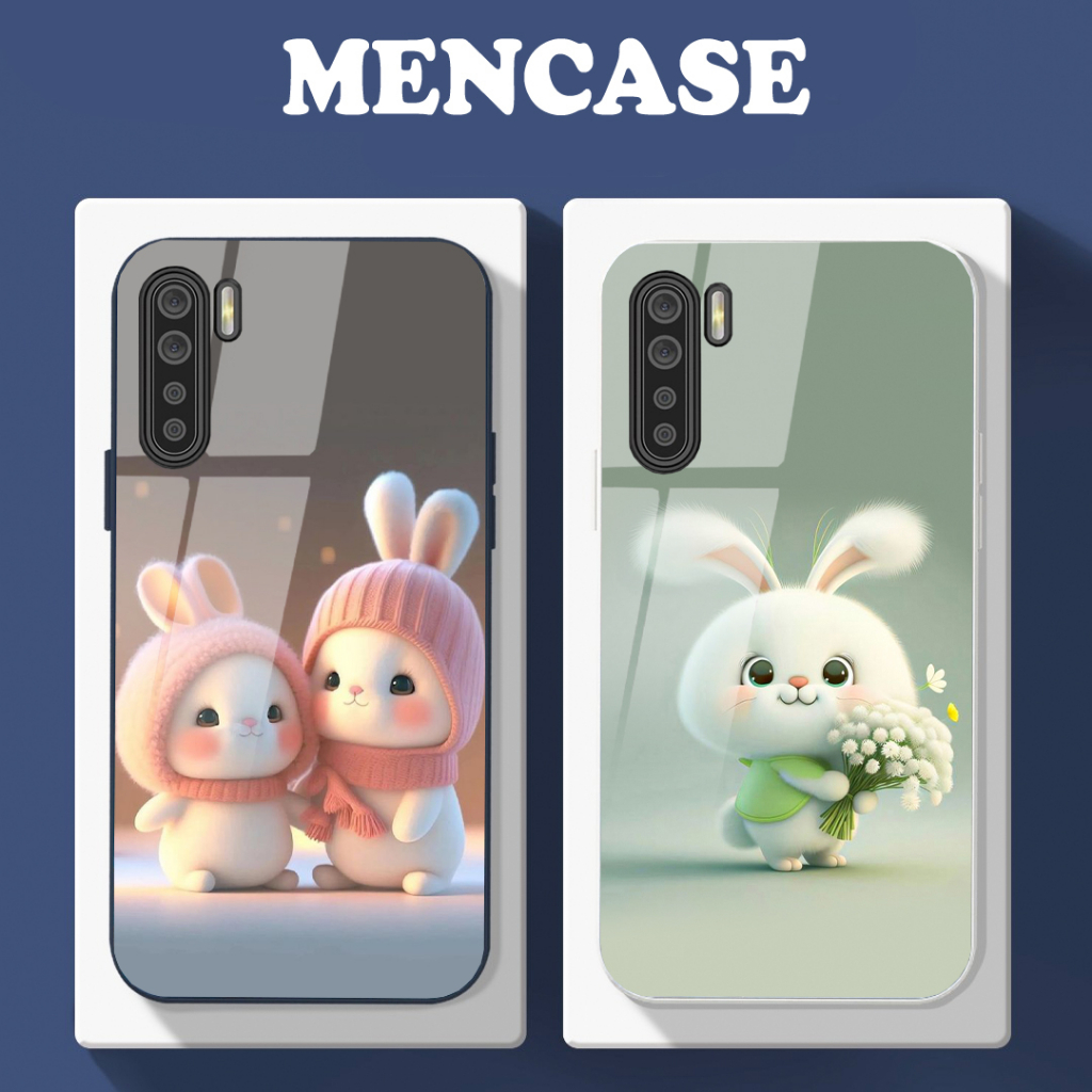 Ốp Lưng Oppo A91, Reno 3, Reno 3 Pro mặt kính in hình gấu dễ thương