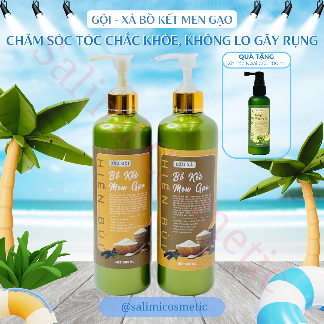 Bộ Đôi Dầu Gội - Xả Bồ Kết Men Gạo Hiền Bùi, Giúp Mái Tóc Suôn Mượt, Chắc Khỏe, Không Lo Gãy Rụng