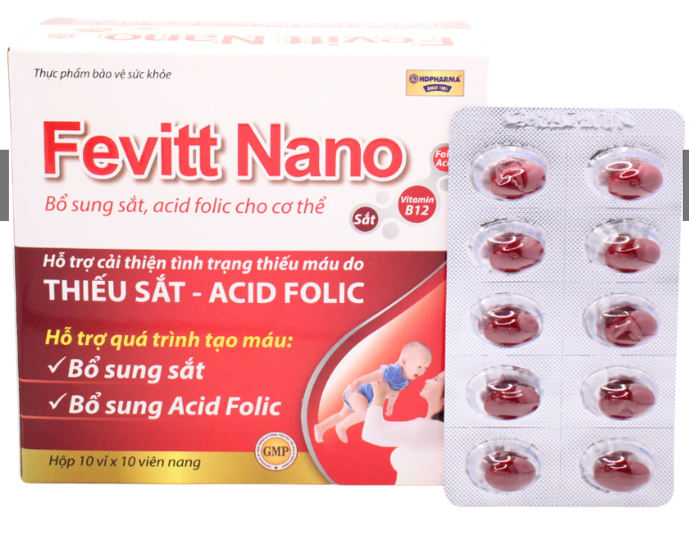 Fevitt Nano bổ sung sắt và acid folic, giảm thiếu máu do thiếu sắt, hỗ trợ quá trình tạo máu, quá trình tạo hồng cầu fe