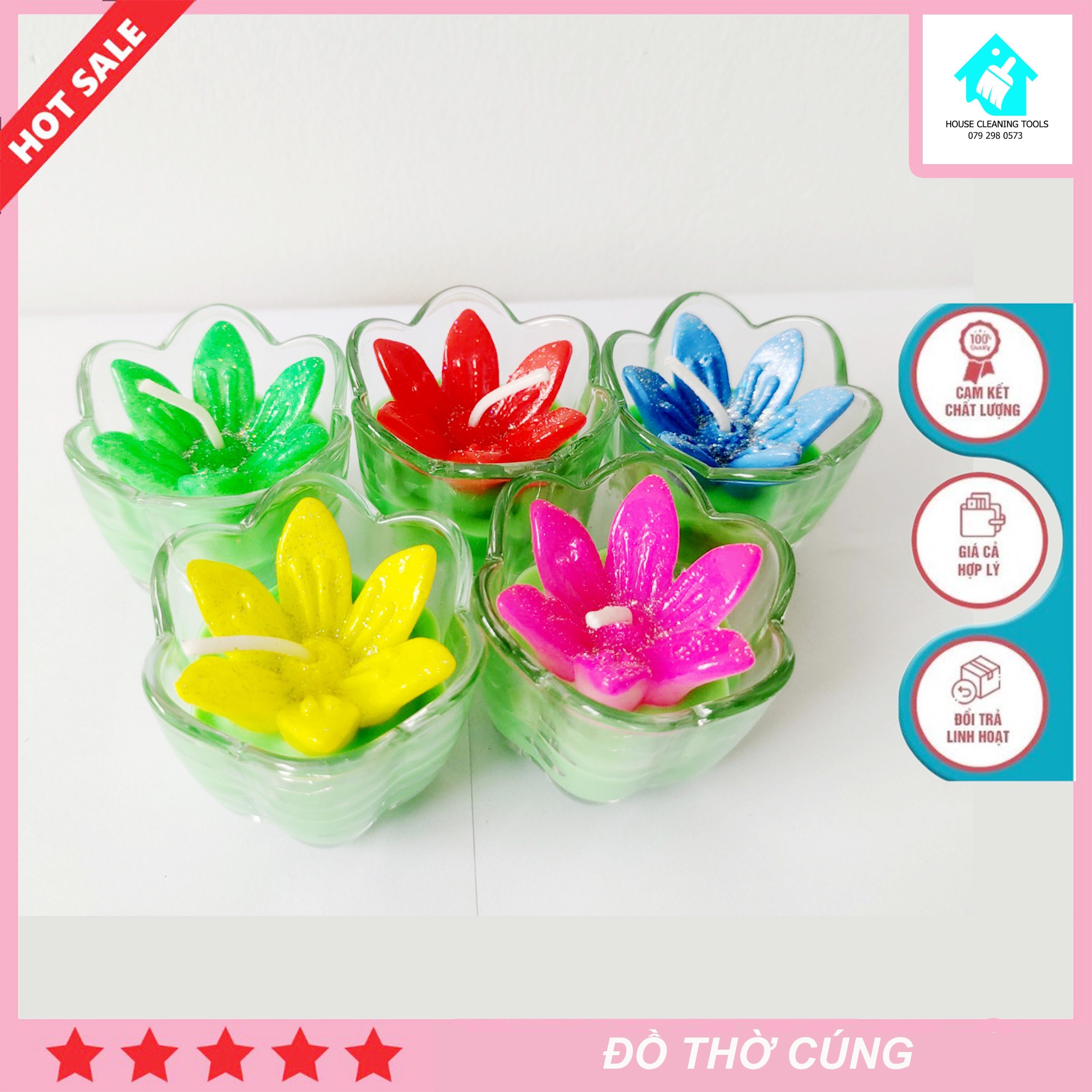 [Hộp 5 Ly]  Đèn Cầy Ly Nhỏ Hình Hoa Mai Nhiều Màu Sắc Nguyên Liệu Sáp Tự Nhiên Không Khói Không Mùi Cháy Lâu Tiết Kiệm Chi Phí