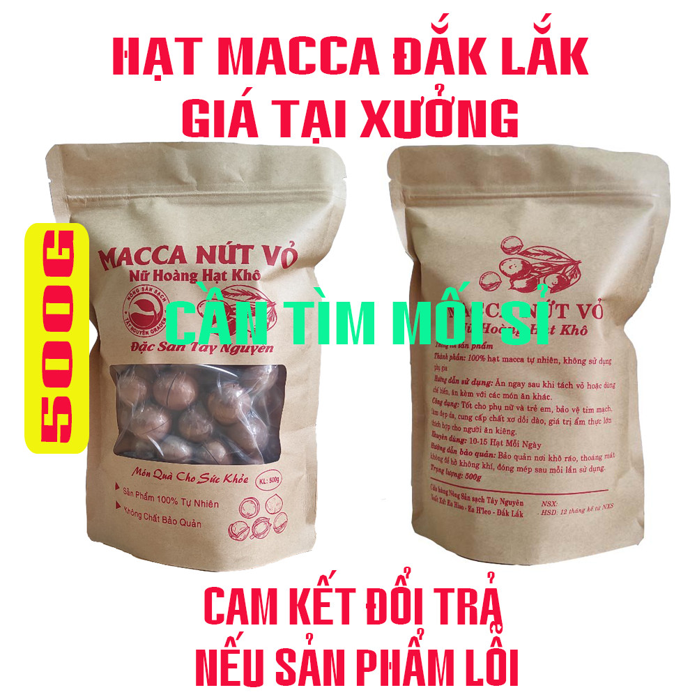 [HCM]Hạt Mắc ca nứt vỏ Việt Nam - hạt Macca Dak lak - Hạt mac ca tây nguyên ( Vỏ mỏng - loại 1 - thơm ngon) - Bịch 500g