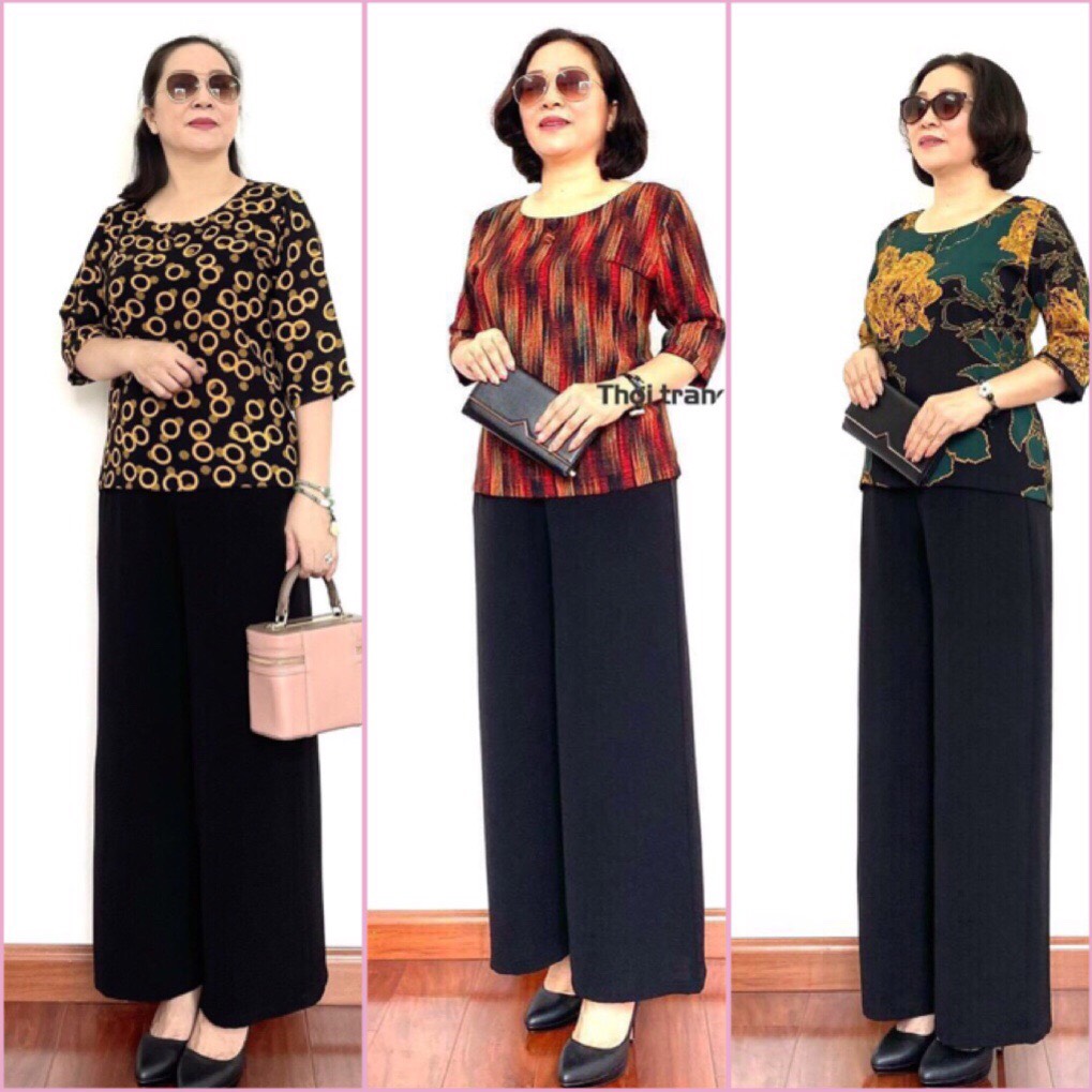 HOÀN TIỀN 20% - Bộ Đồ Trung Niên Cho Bà Cho Mẹ - Áo Lụa Hàn Châu Quần Tơ Đũi Yo Yo Cao Cấp