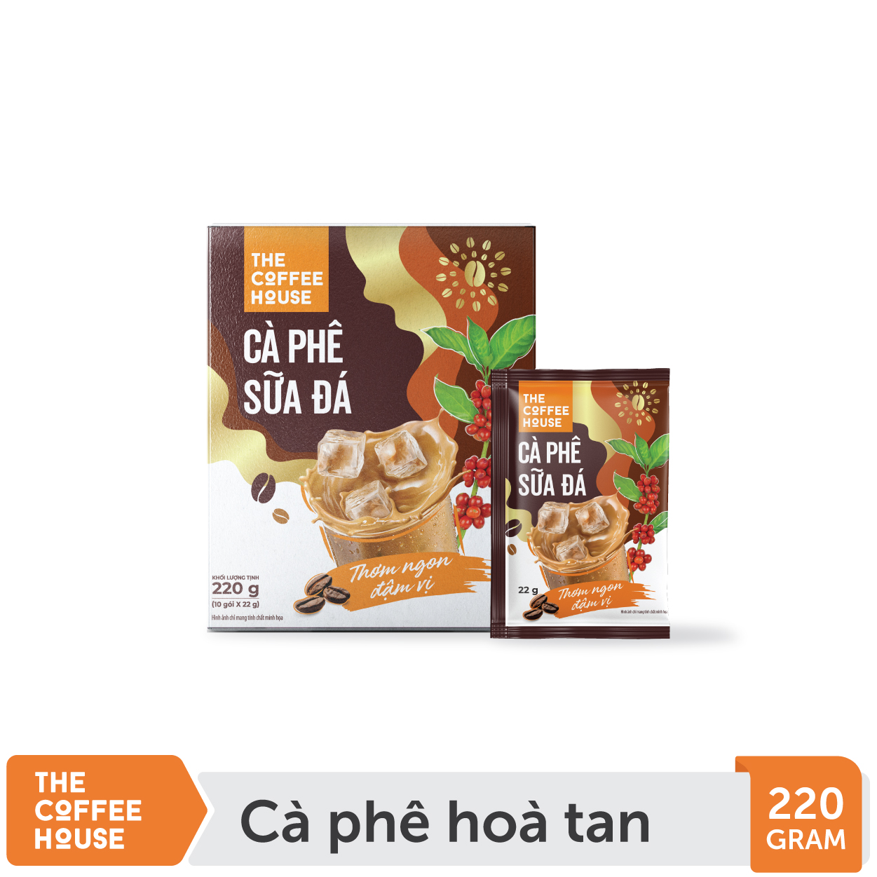 Cà phê sữa đá hoà tan The Coffee House(Hộp 10 gói x 22g)