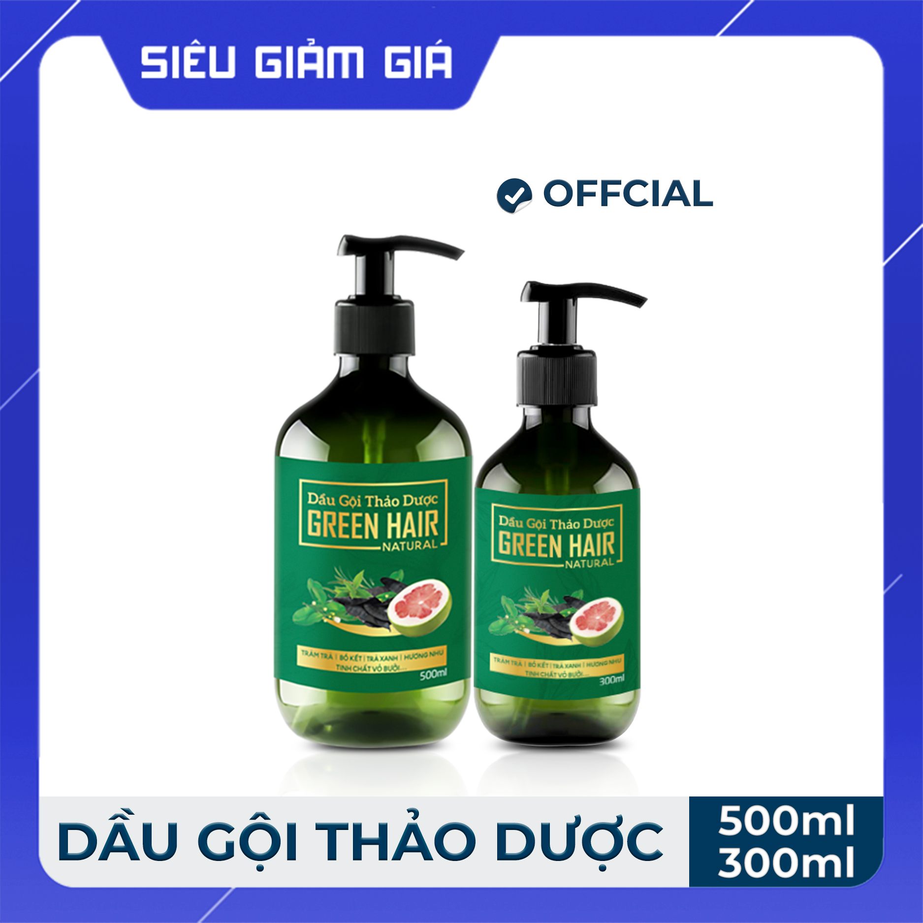 Dầu gội bưởi ngăn rụng tóc kích thích mọc tóc Green Hair 300ml và 500ml