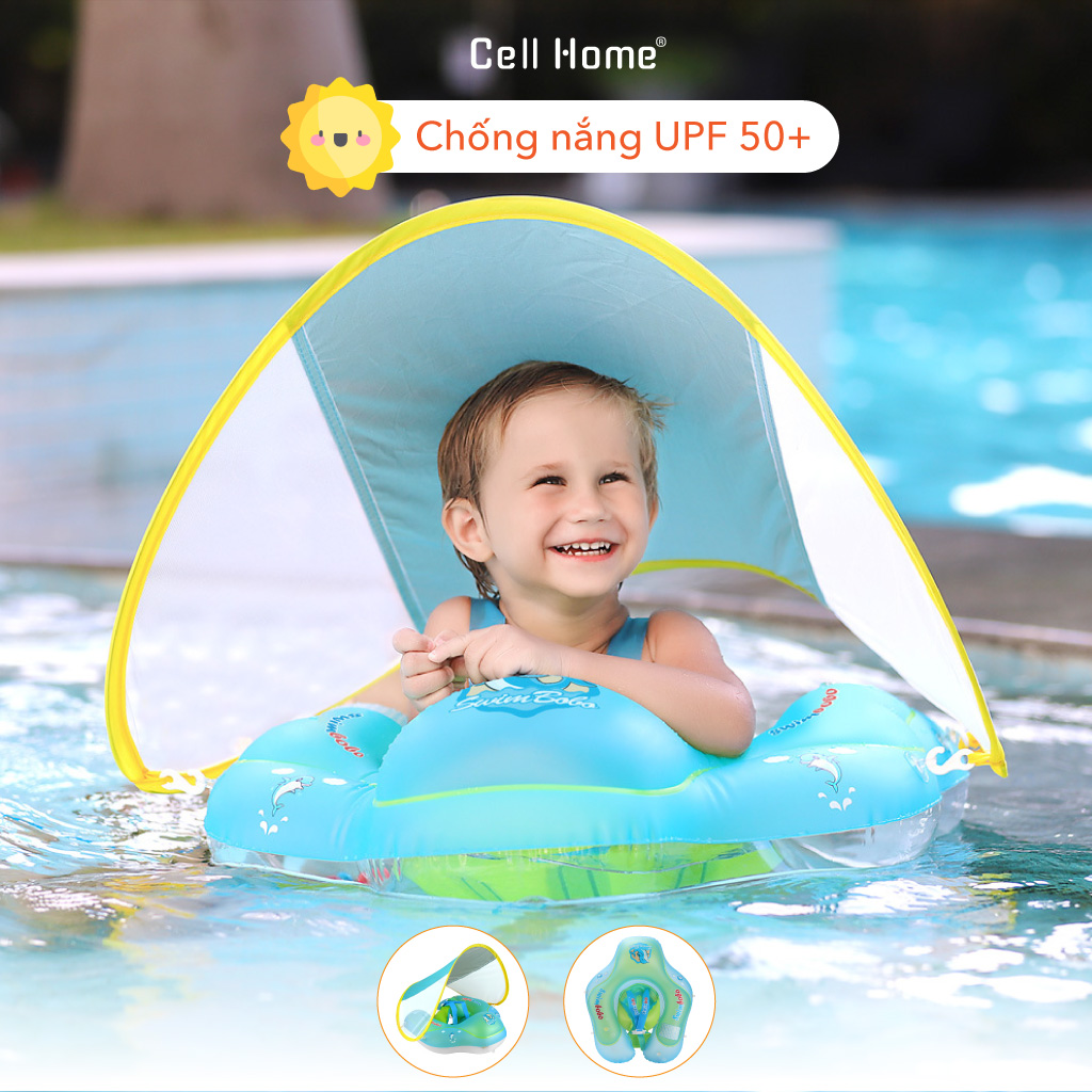 Phao bơi chống lật SWIMBOBO có mái che chống tia UV cho bé kèm bơm tay