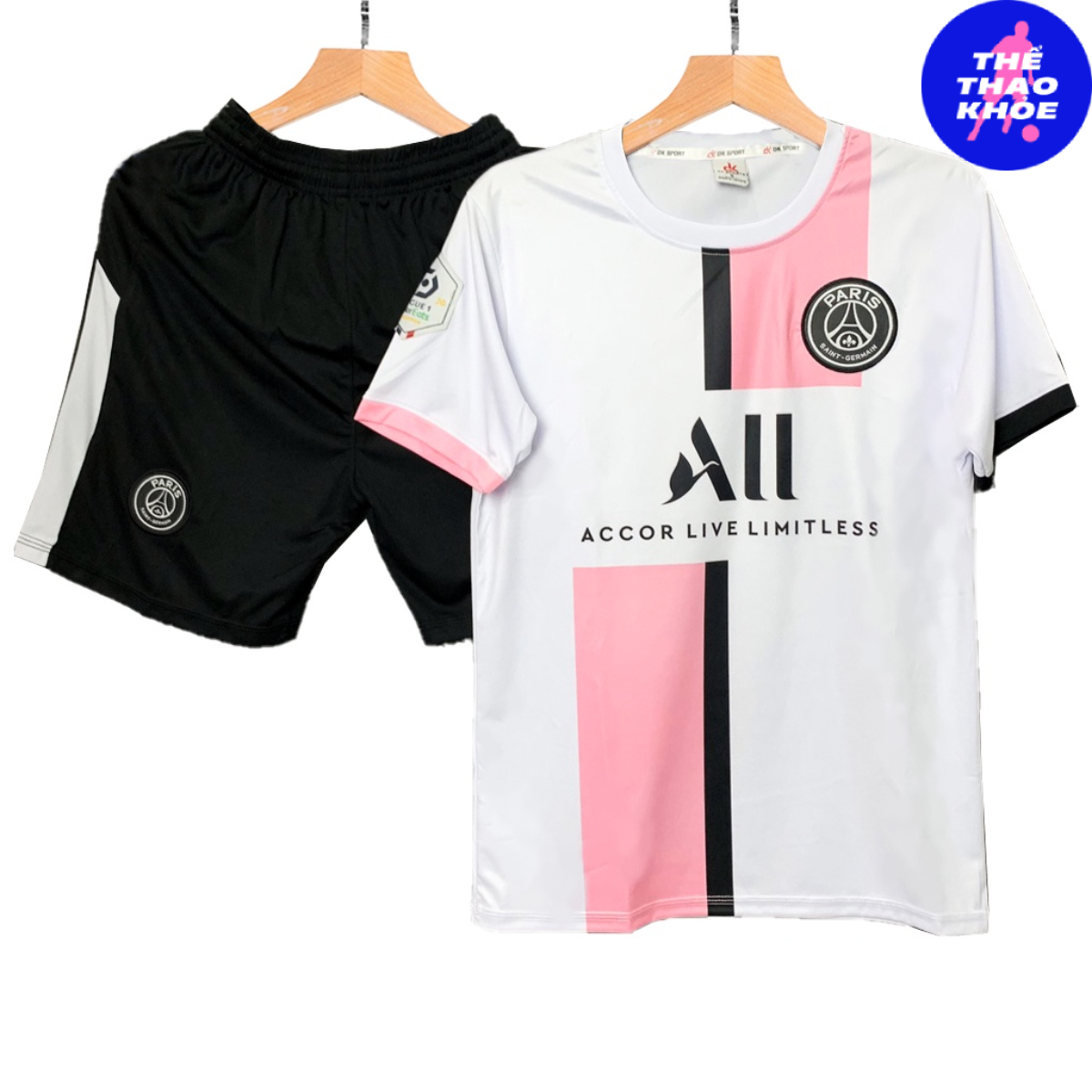 Bộ Quần Áo Bóng Đá CLB PSG Paris Saint-Germain Trắng Hồng - Đồ Đá Banh Mẫu Mới 2023 2024 - Vải Mè Cao Cấp