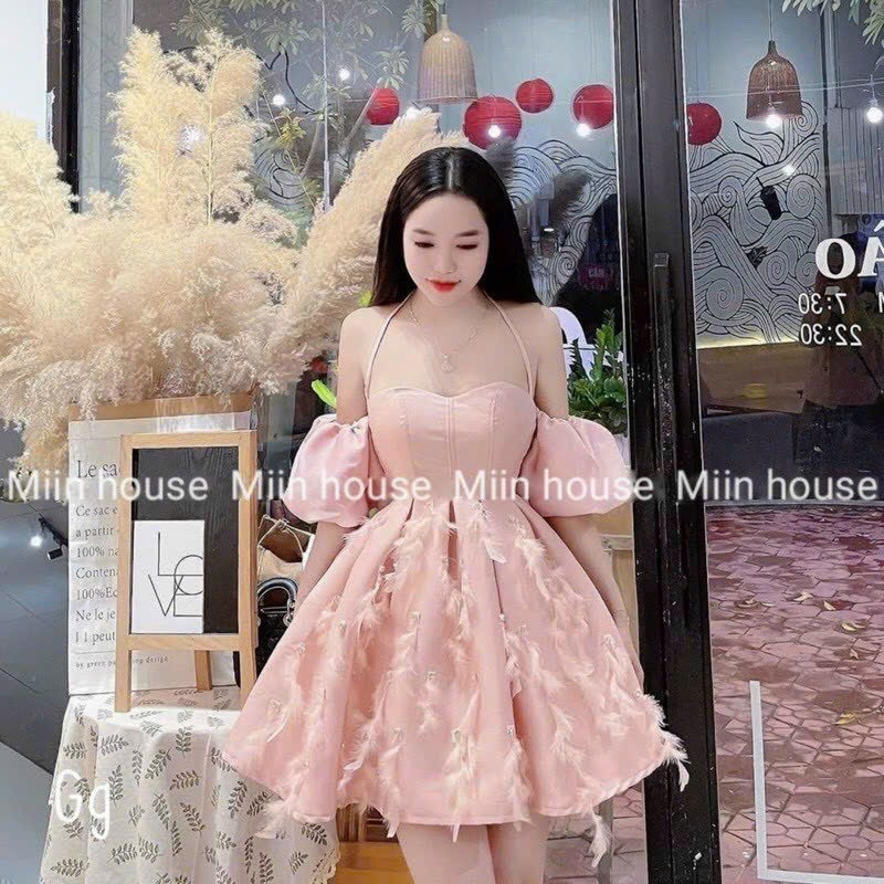 Đầm váy nữ tapda thiết kế trễ vai tay bồng quyến rũ, Đầm nữ thiết kế dáng xoè công chúa đi chơi, dự tiệc, Đầm tapda nữ dáng xoè thiết kế hoạ tiết đính hạt xinh xắn DX