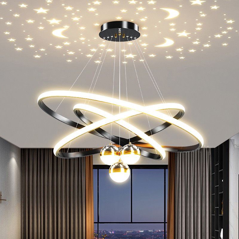 Đèn thả 3 vòng meca Led trang trí nội thất phòng ăn,phòng khách bếp ánh sáng đổi 3 màu có phản chiếu ánh sao