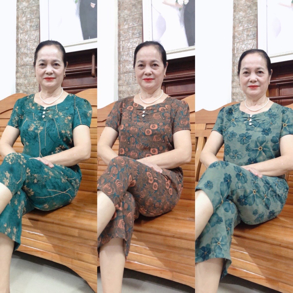 Bộ Đồ Chất Cát Lụa Hàn Cho Mẹ Cho Bà - Đồ trung niên Quần lửng Hàng Thiết kế