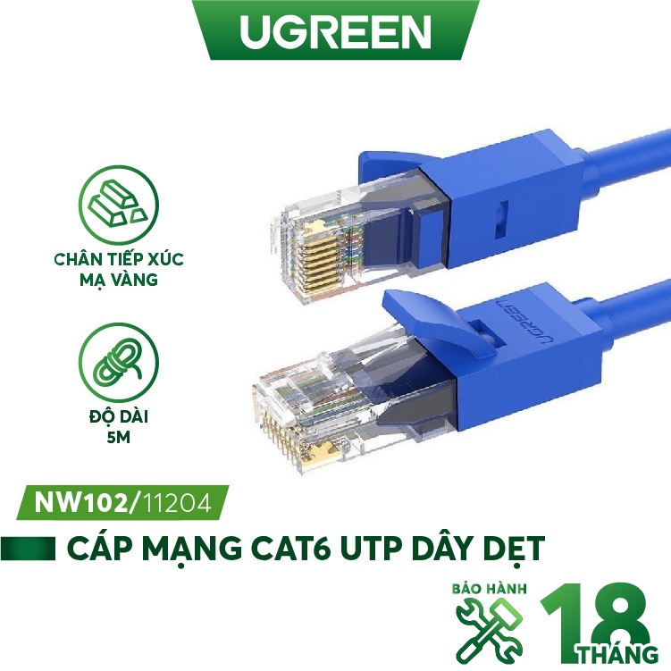 Cáp mạng đúc sẵn Cat6 5m  Ugreen 11204 cao cấp