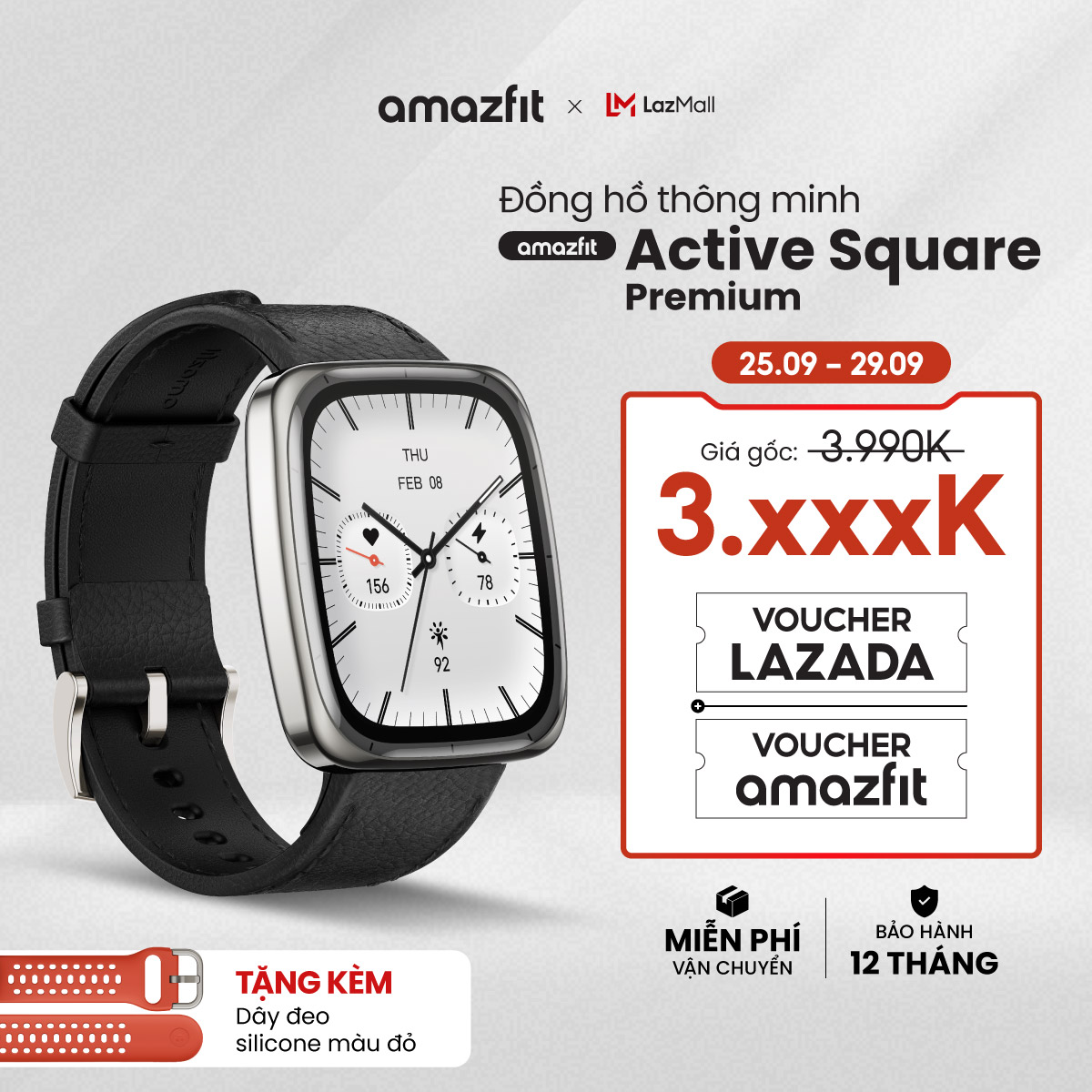 Đồng hồ thông minh Amazfit Active 2 Square | Premium Version | Kính Sapphire - Hàng chính hãng - Bảo hành 12 tháng