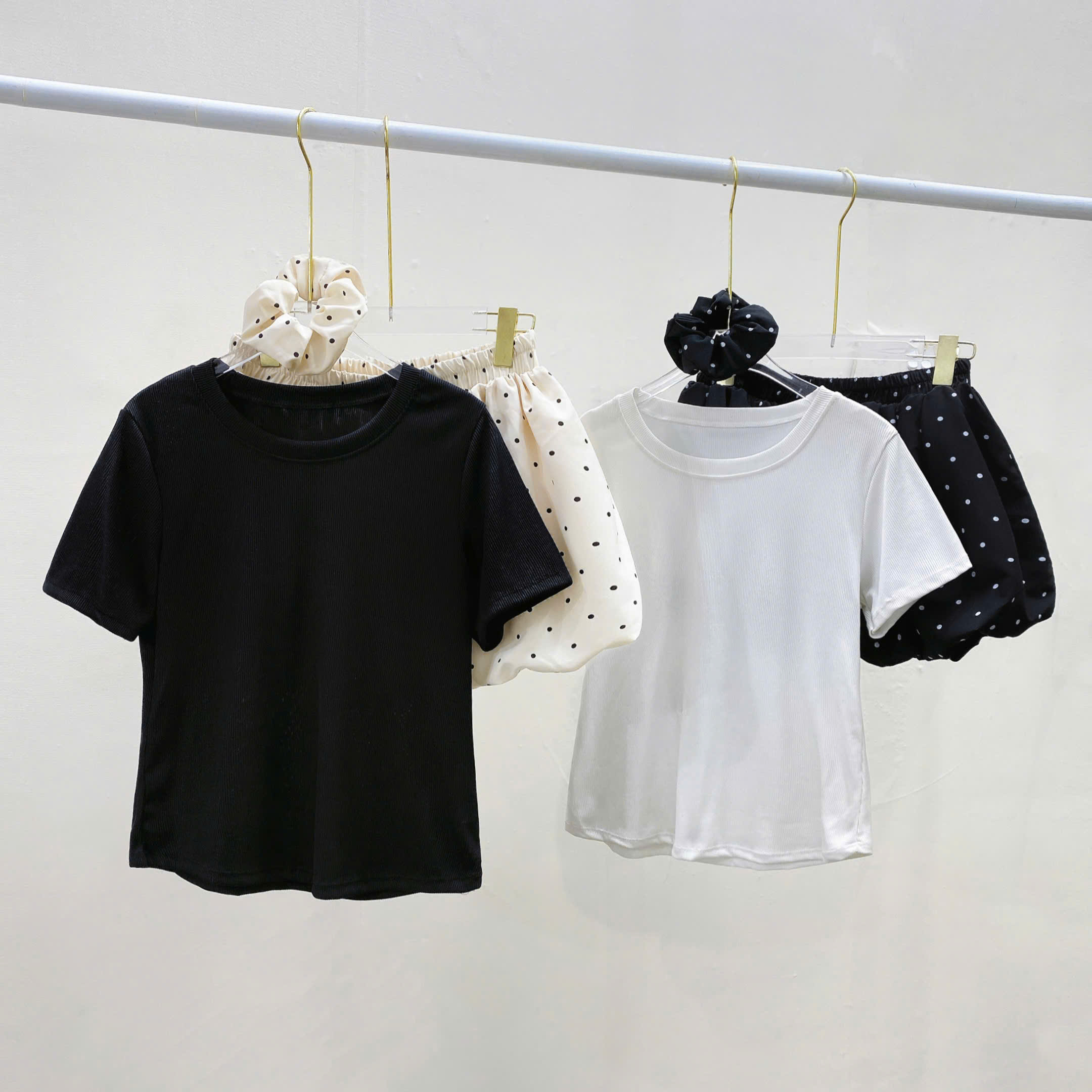 Set áo thun basic Bigsize phối chân váy scrunchie, phong cách Hàn Quốc nữ tính, dễ thương 50-92kg SET G244+CV423