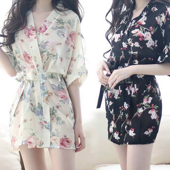 Áo Choàng Ngủ Hoa 5034 Váy Ngủ Kimono Tặng Kèm Quần lót Lọt Khe Siêu Xinh