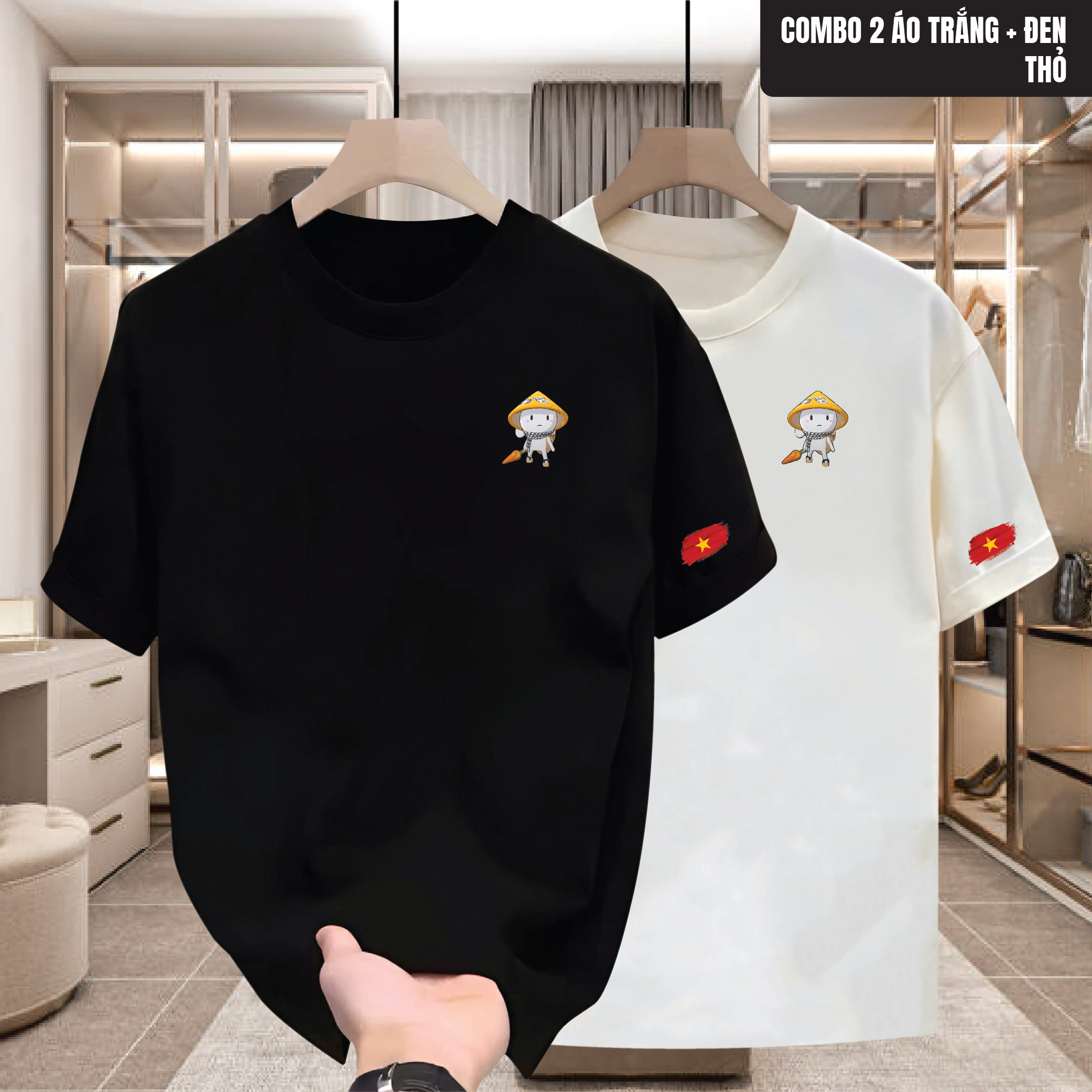 Áo thun nam nữ cổ tròn mẫu THỎ BASIC vải Cotton sang trọng, lịch lãm, thoáng mát