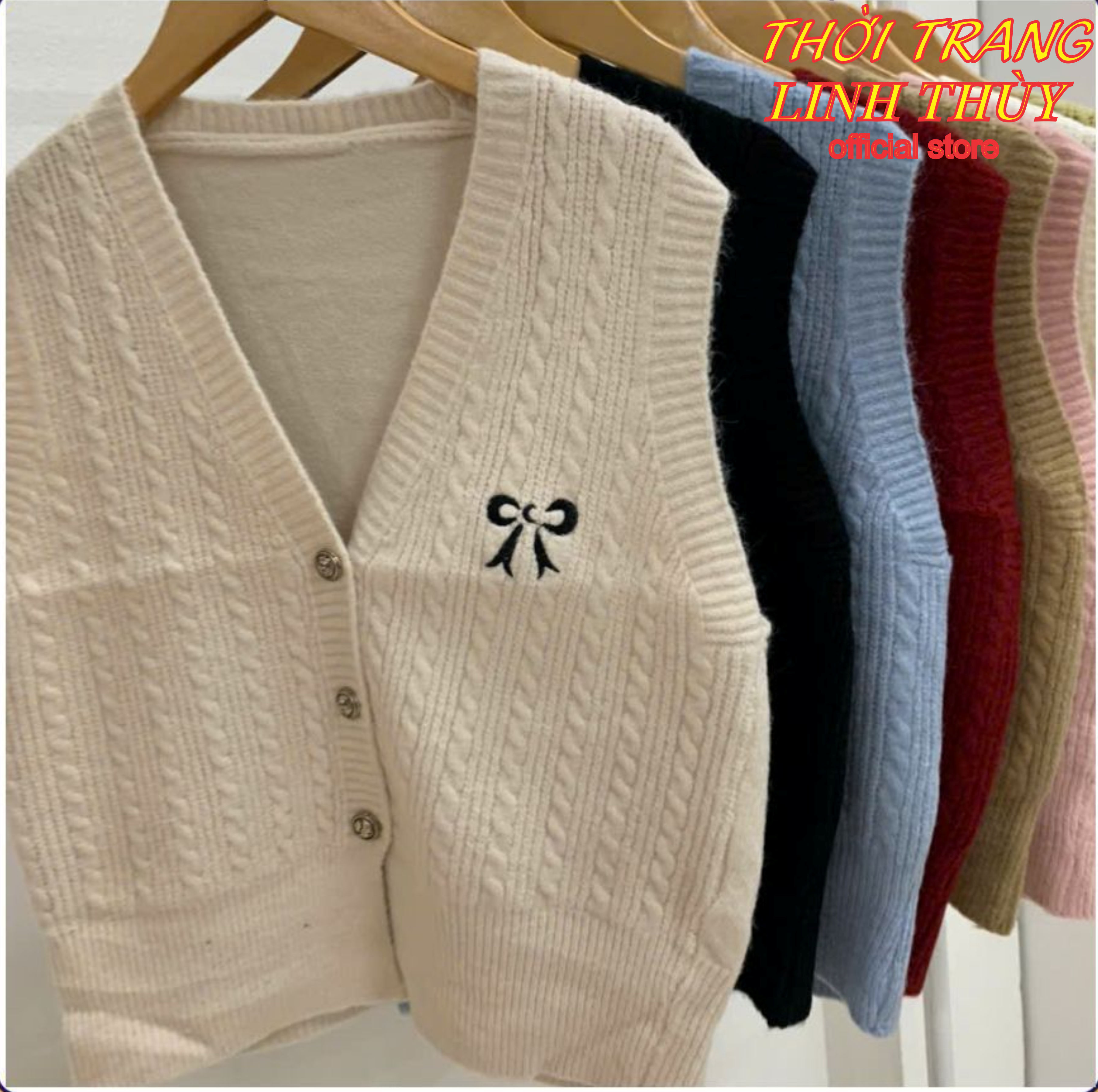 Áo len gile nữ áo len nữ thêu nơ nhiều màu 1019