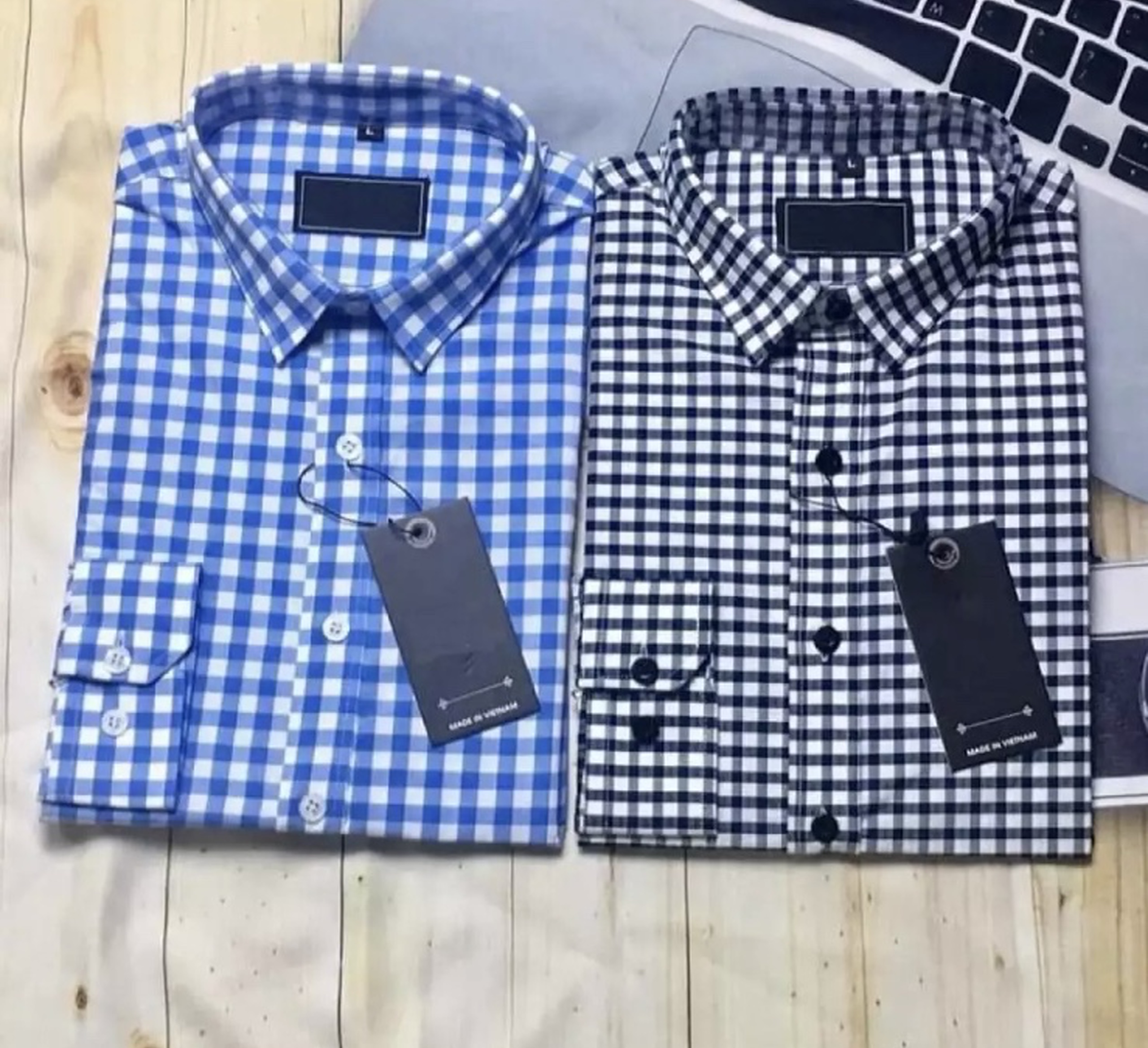 Áo sơ mi dài tay nam kẻ caro xanh dương - ao so mi nam 103