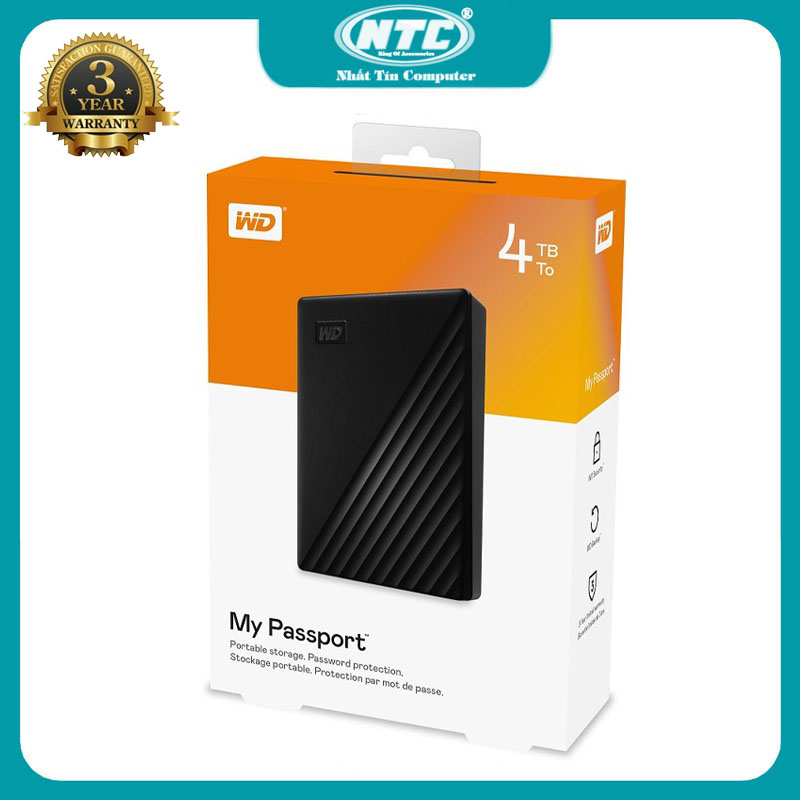 Ổ cứng di động gắn ngoài HDD 4TB Western Digital My Passport - new model (Đen) Nhất Tín Computer