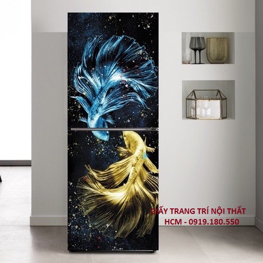 Giấy Decal Dán Tủ Lạnh Phong Thủy CÁ TIÊN SONG BÍCH - THUTHAODECOR