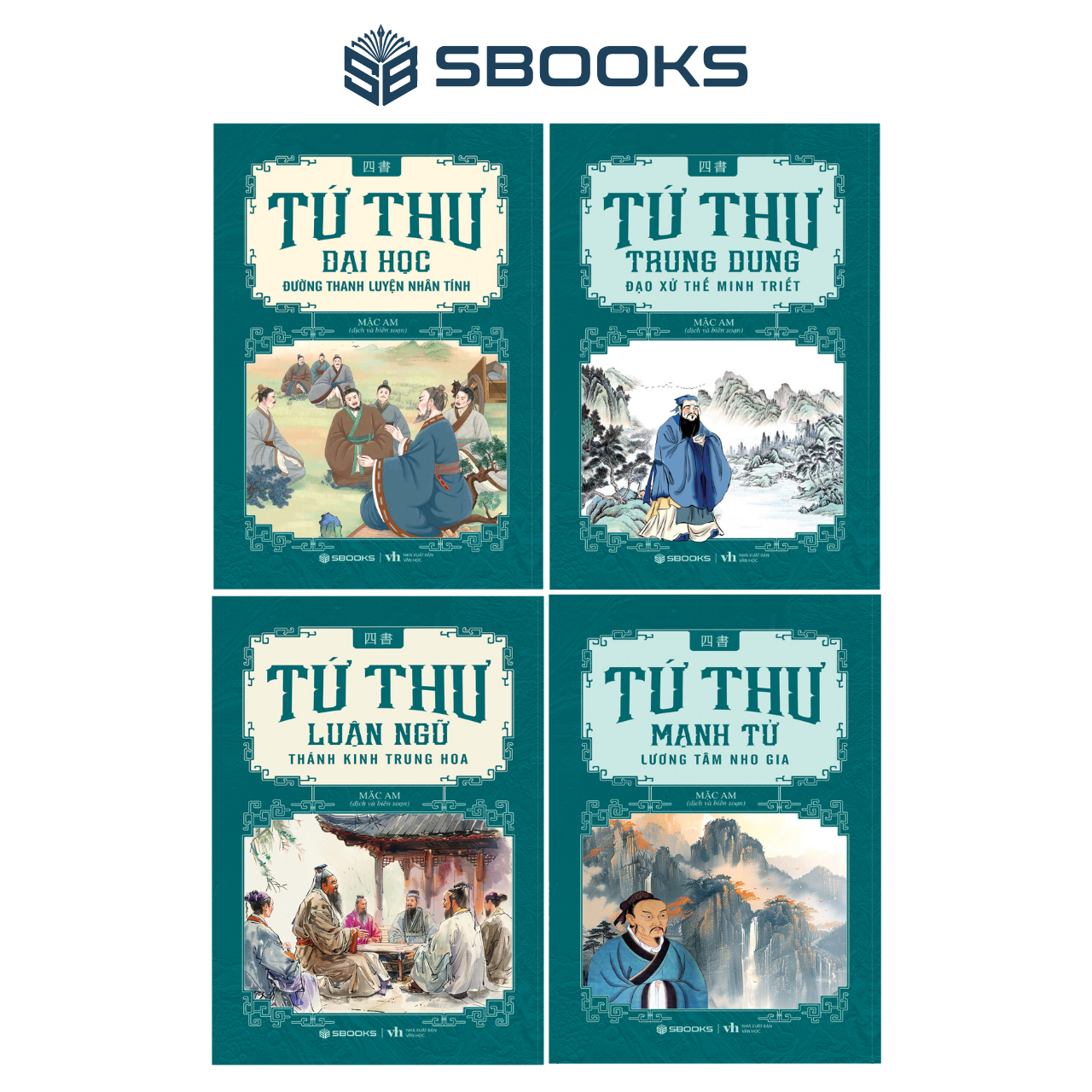 Sách Combo 4 Cuốn Tứ Thư : Đại Học + Trung Dung + Luận Ngữ + Mạnh Tử - SBOOKS