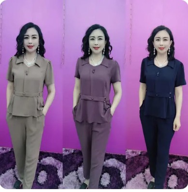 Đồ bộ nữ trung niên cho mẹ, bộ trung niên nữ chất Lụa Pháp, quần ống nhỏ cao cấp-TL01