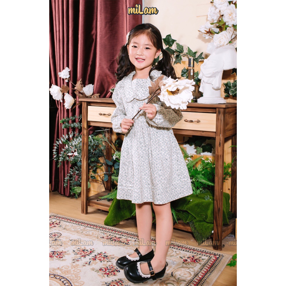 Váy bé gái thu đông dài tay MILAM cổ cánh sen họa tiết hoa lá xinh xắn dễ thương