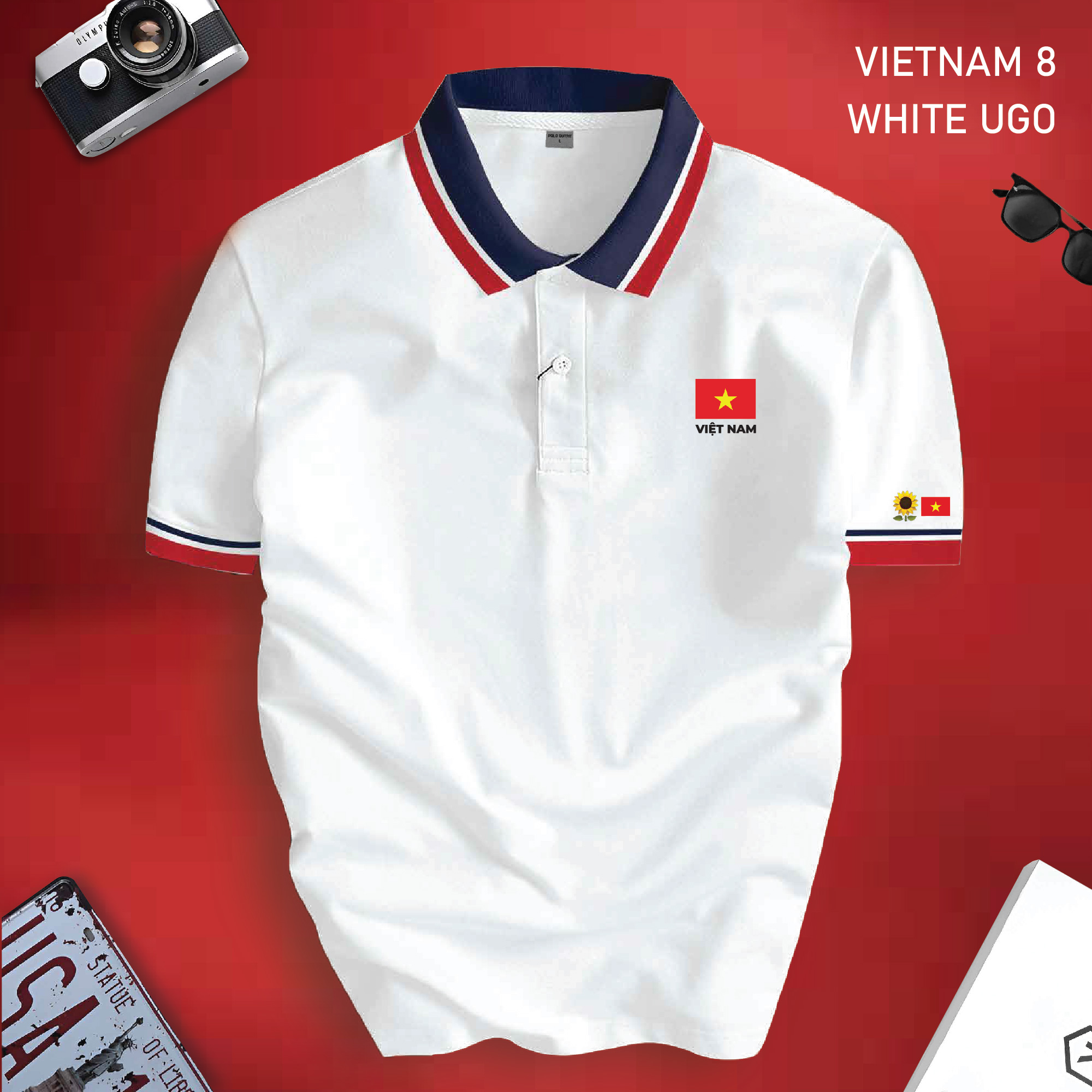 Áo thun POLO VIỆT NAM 8 hào hùng PHỐI CỔ nam nhiều màu cổ bẻ BASIC CVC vải cá sấu co dãn thanh lịch