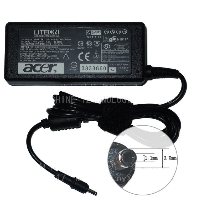 Sạc cho Laptop Acer Aspire 5517 5516 5515 5510 5500 5410 19V 3.42A  Kích Thước Chân Cắm 5.5mm*1.7mm + Kèm Dây Nguồn